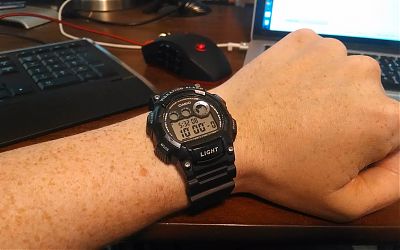 Me wearing the Casio W735H-1AVCF watch