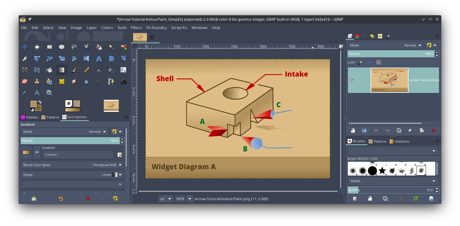 Screenshot of final result with gradient colors in GIMP